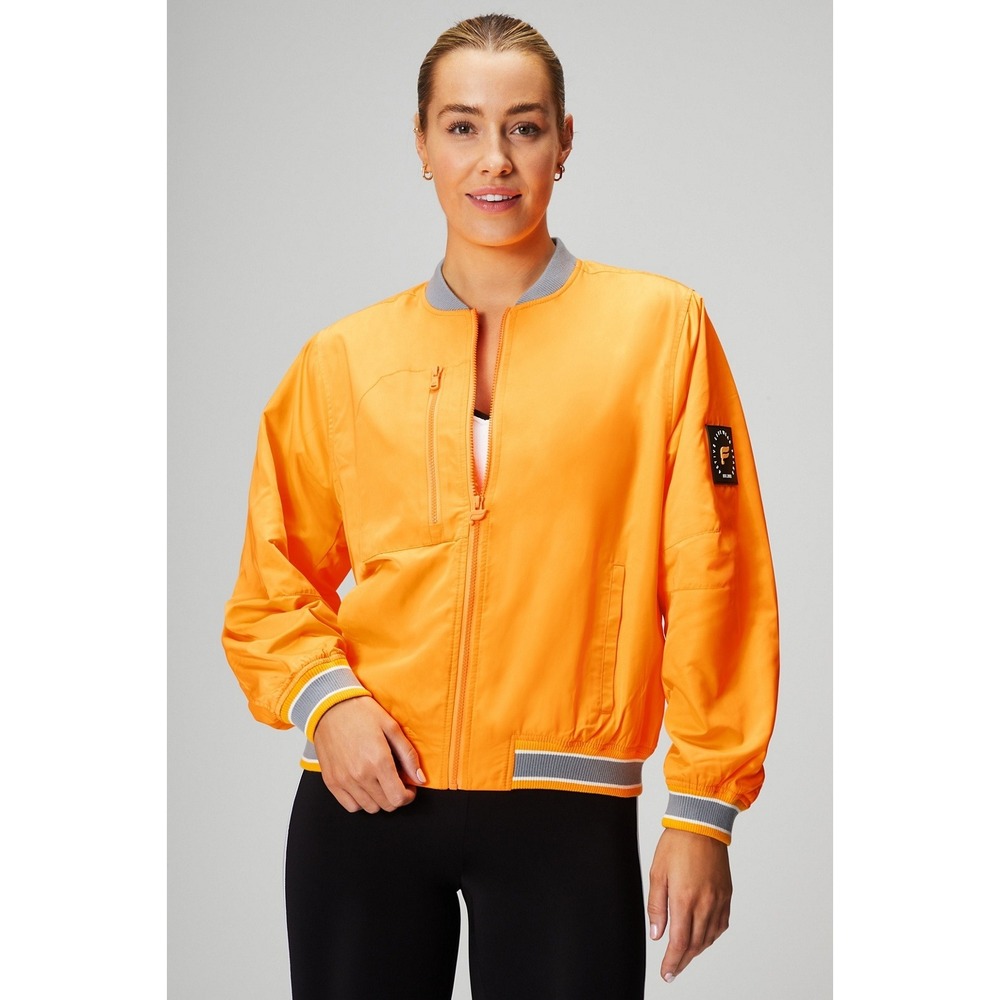 Fabletics Satin Bomber Jacket Desert Sun Full Zip Activewear / Women's Medium
